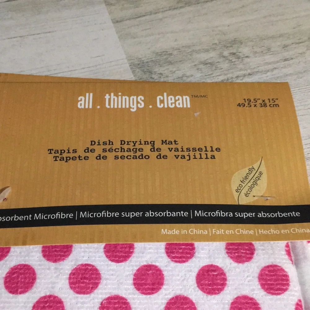 All Things Clean 19.5”x15” super absorbent dish drying mat pink polka dots